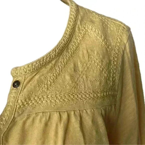 Lucky Brand Henley style Embroidered Shirt Yellow Top - Picture 3 of 8